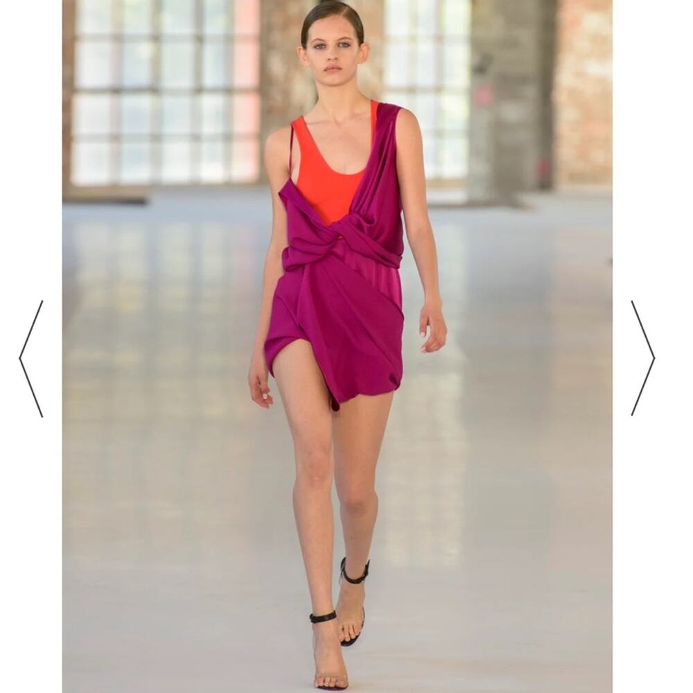 Atlein SS19 Runway Hybrid Draped Mini Dress Fuchsia Red 00